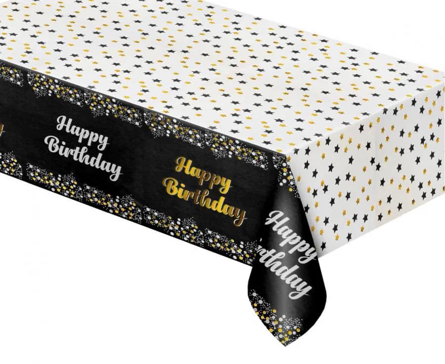 Folieborddug B&C "Tillykke Med Fødselsdagen" Sort 137x183 Cm